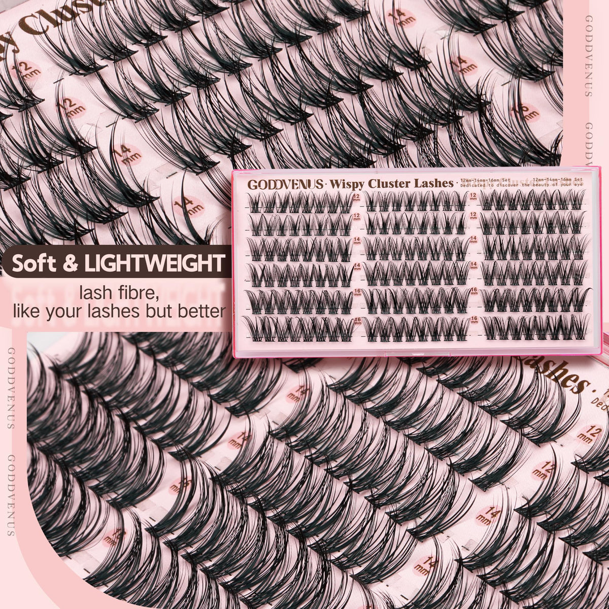 Goddvenus Lash Clusters Kit 9-14mm Wispy Eyelash Clusters Lashes Natural DIY Lash Extension Kit Short Cluster Eyelash Extensions Kit 300pcs C Curl Individual Lashes Cluster Eyelash (With Tweezers)