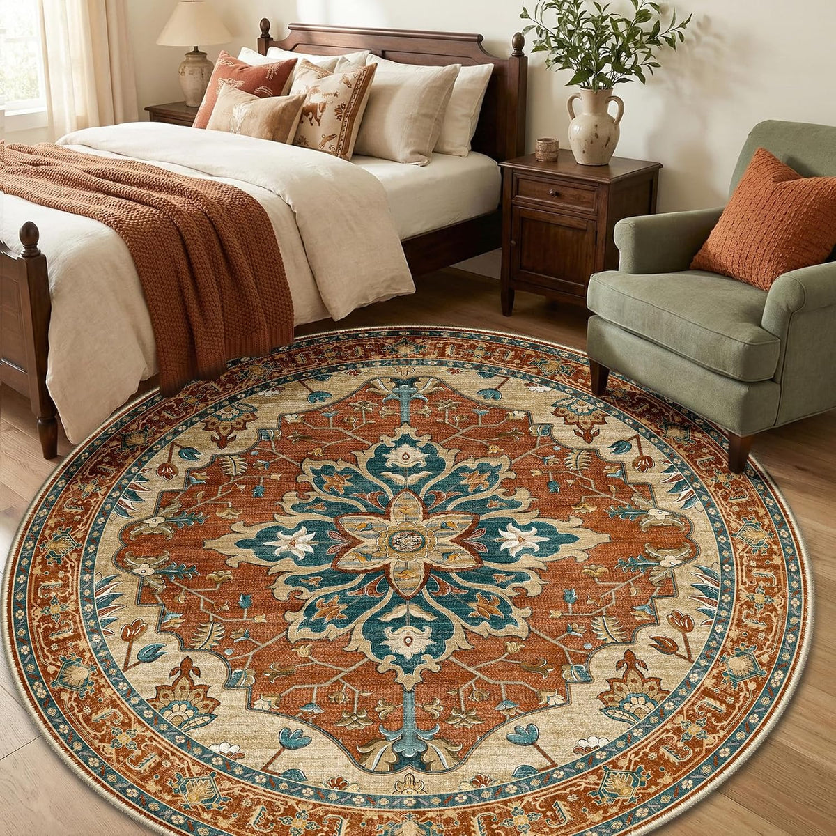 RELEANY Washable Area Rug, Small 2'x3', Teal Green/White/Navy