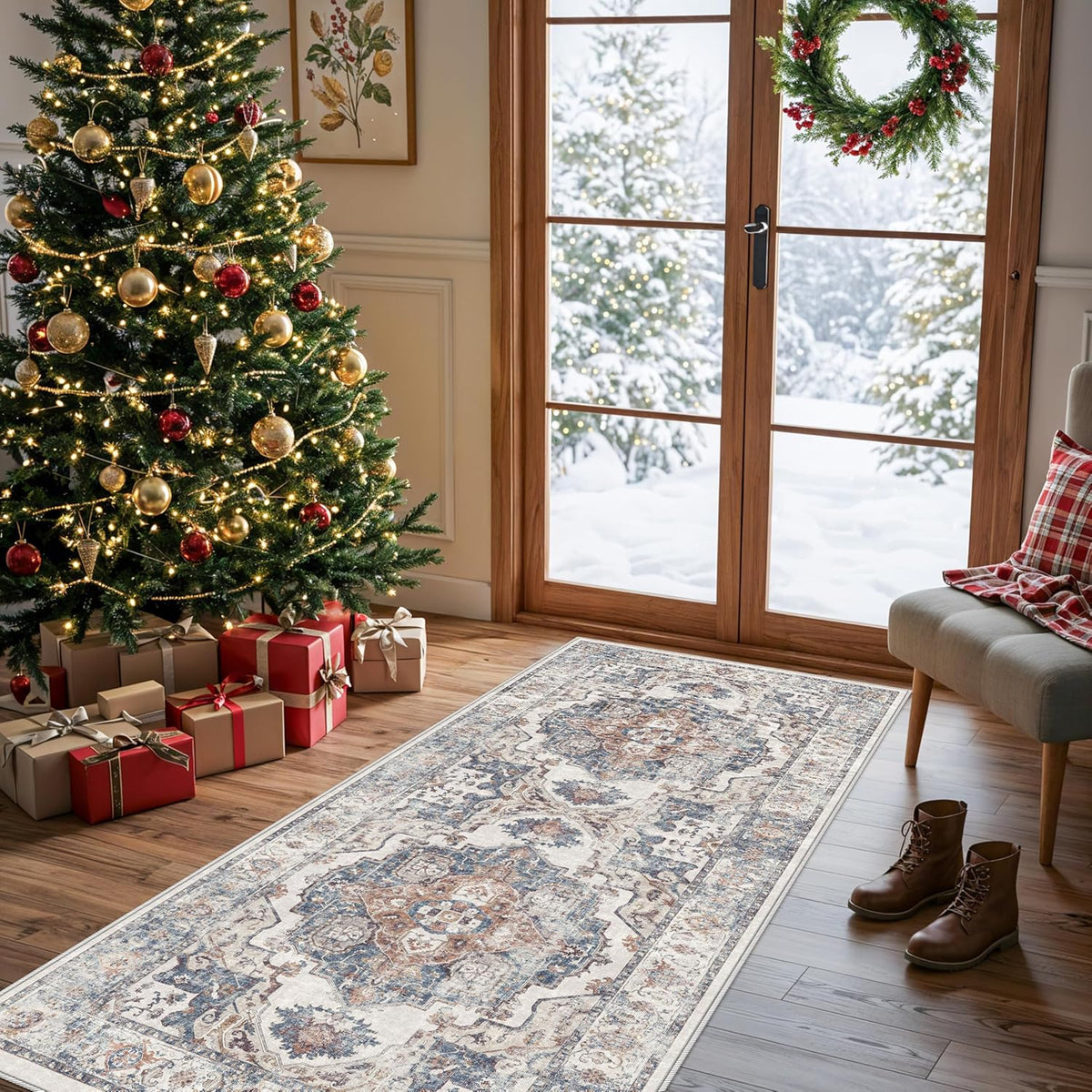 Hallway Washable Runner Rug - 3x10 Kitchen Rugs Entryway Rug Runner Vintage Soft Floor Mat Non Slip Indoor Farmhouse Carpet for Bathroom Living Room Bedroom (3 X 10, Beige)