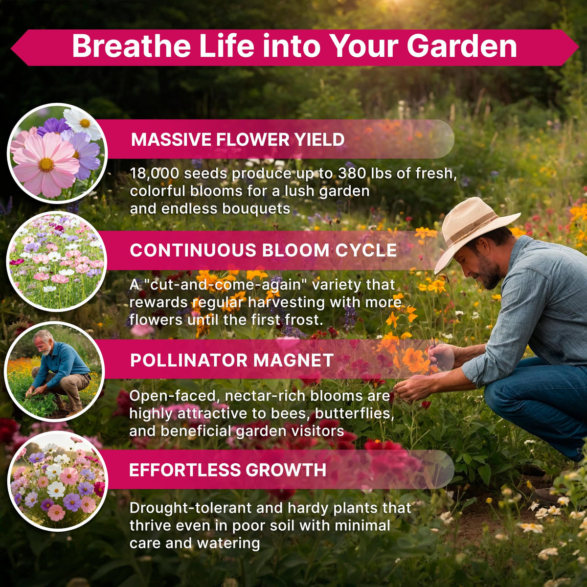 Cosmos Flower Seeds Pack 1 oz - 4,500 Non-GMO Heirloom Annual Seeds for Planting Indoor & Outdoor Gardening, Flower Seed for Garden in Resealable Packet, Floral Mix for Pollinators Perennial Mix Father Jim Norris notebooks