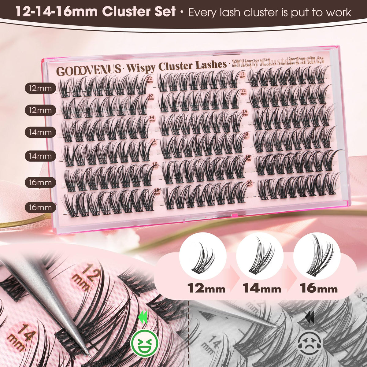 Goddvenus Lash Clusters Kit 9-14mm Wispy Eyelash Clusters Lashes Natural DIY Lash Extension Kit Short Cluster Eyelash Extensions Kit 300pcs C Curl Individual Lashes Cluster Eyelash (With Tweezers)