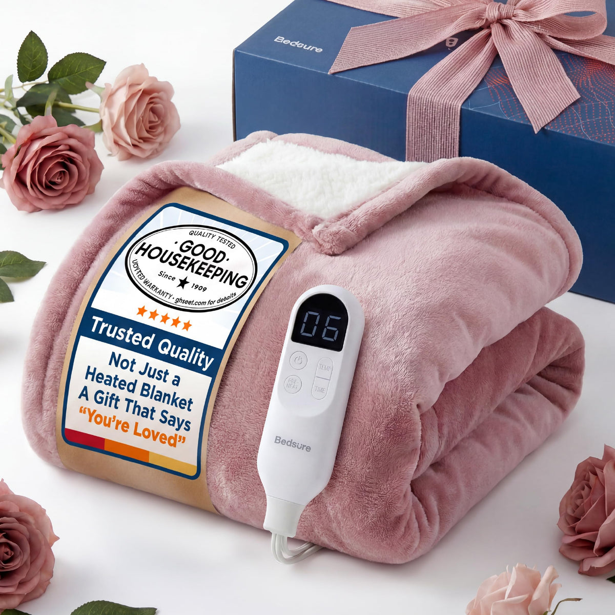 Bedsure Electric Blanket Twin with Preheat Function - Soft Flannel Heated Blanket Twin Size, Fast Heating with 6 Time Settings (Up to 10H) & 6 Heat Settings, Gifts for Grandma (62x84 inches, Grey)