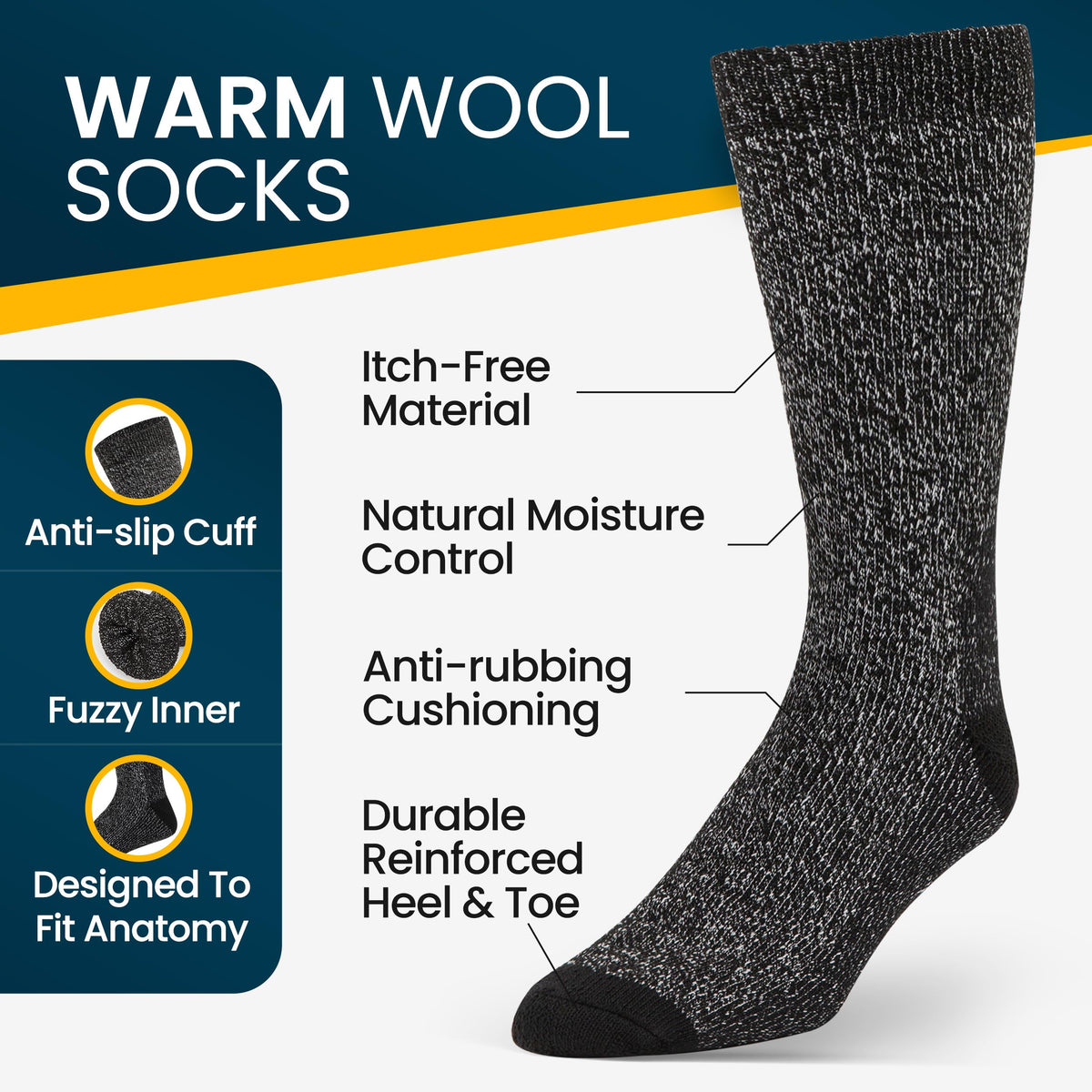 Alvada Mens Merino Wool Crew Socks Thermal and Warm Socks for Winter Work Hiking Running 3 Pairs