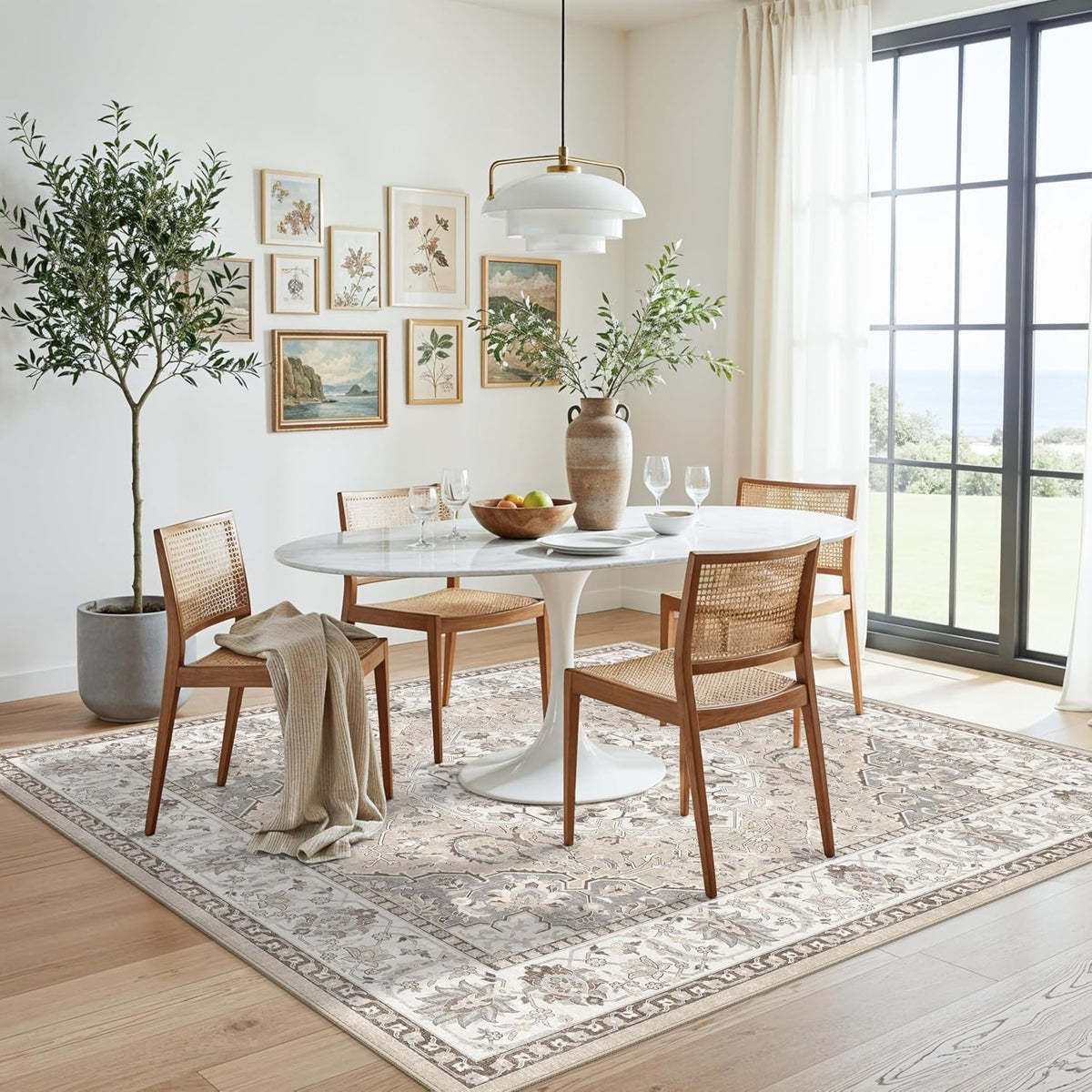 Hallway Washable Runner Rug - 3x10 Kitchen Rugs Entryway Rug Runner Vintage Soft Floor Mat Non Slip Indoor Farmhouse Carpet for Bathroom Living Room Bedroom (3 X 10, Beige)