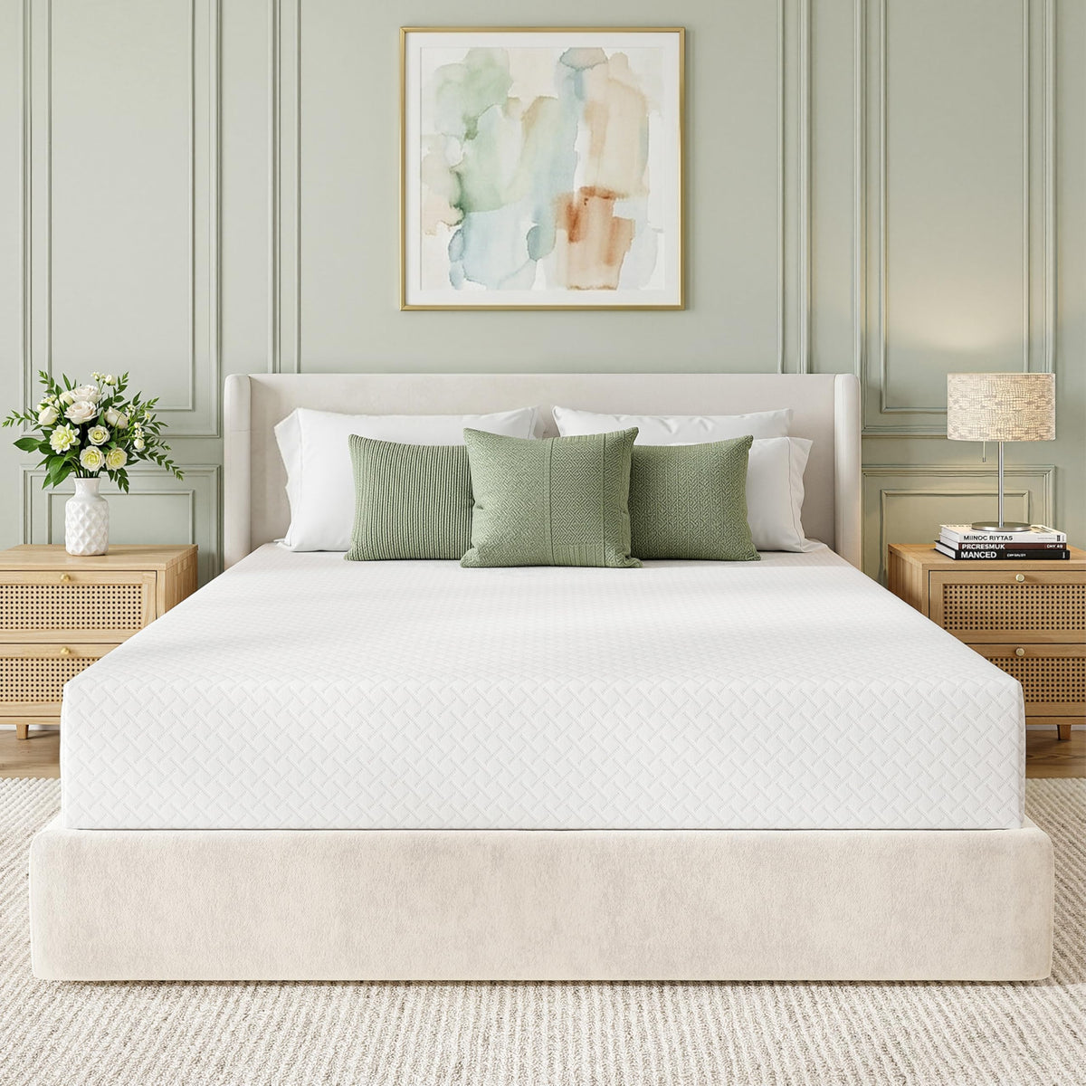 EGOHOME Full Size Memory Foam Mattress 8 Inch, Green Tea, Medium Firm