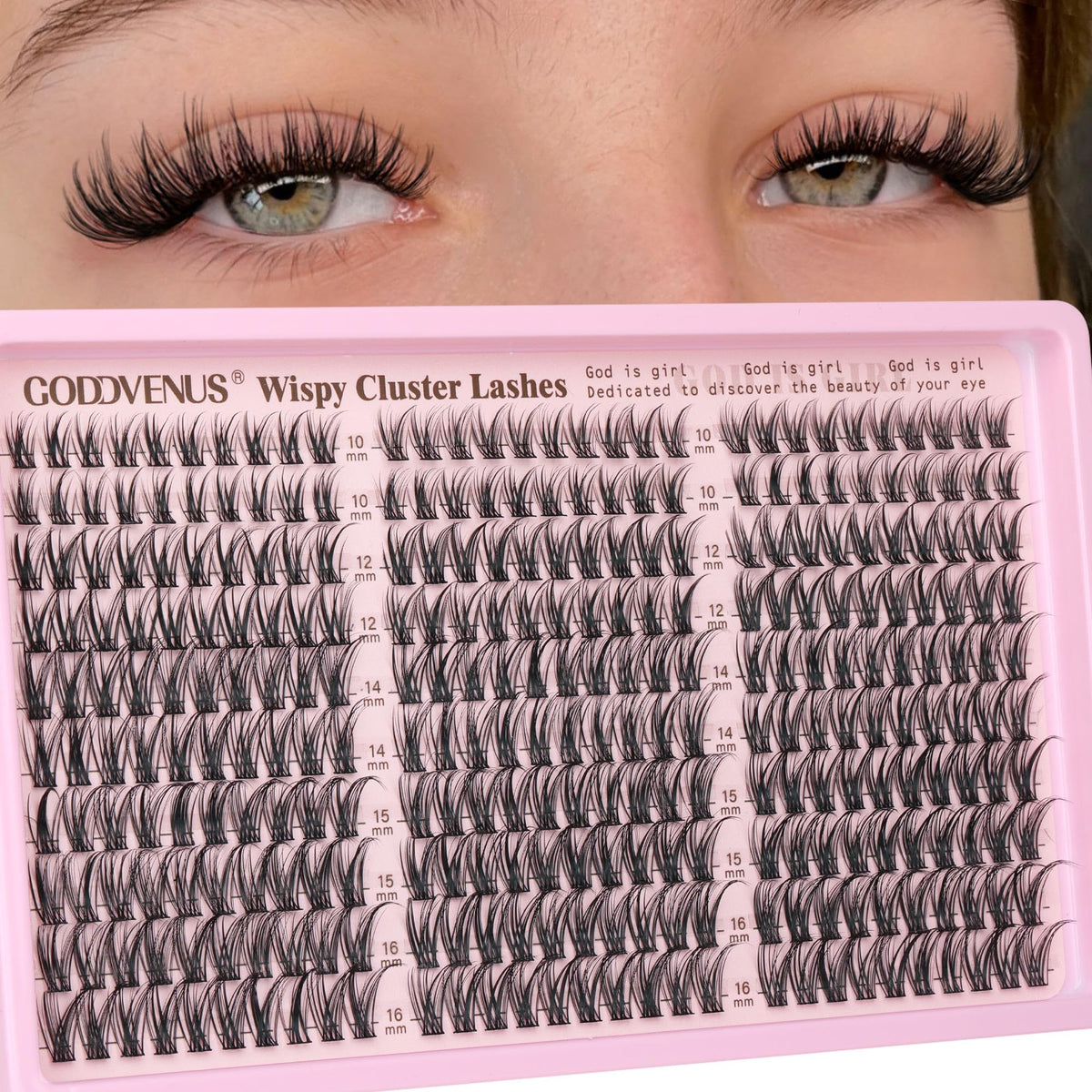 Goddvenus Lash Clusters Kit 9-14mm Wispy Eyelash Clusters Lashes Natural DIY Lash Extension Kit Short Cluster Eyelash Extensions Kit 300pcs C Curl Individual Lashes Cluster Eyelash (With Tweezers)