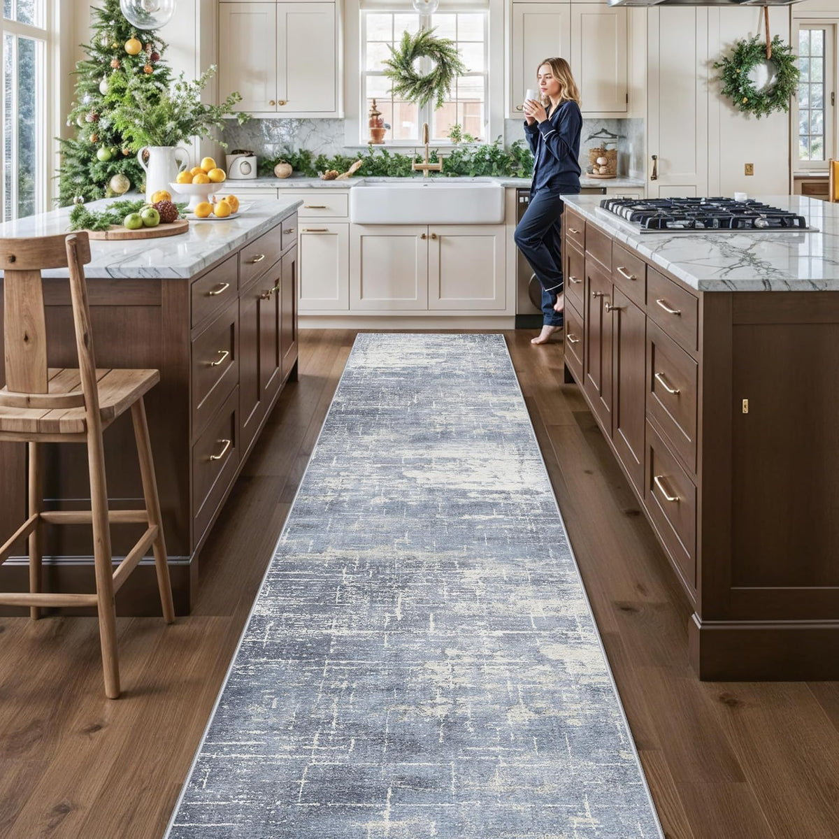 Hallway Washable Runner Rug - 3x10 Kitchen Rugs Entryway Rug Runner Vintage Soft Floor Mat Non Slip Indoor Farmhouse Carpet for Bathroom Living Room Bedroom (3 X 10, Beige)