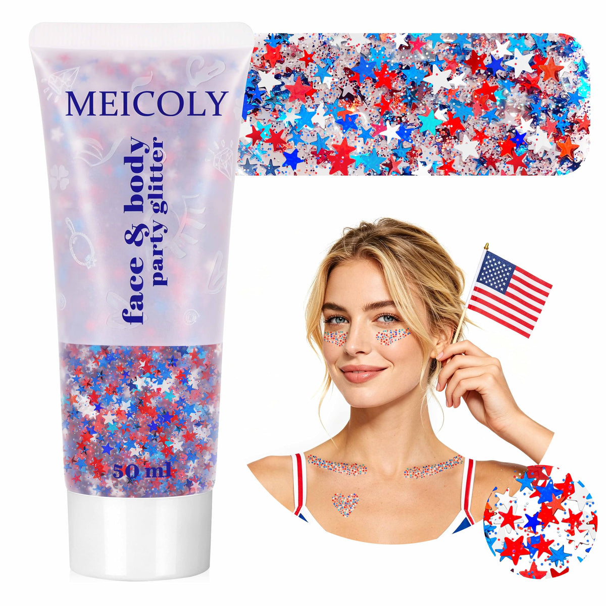 Clear White Face Body Glitter Gel, Halloween Mermaid Fairy Hair Glitter Makeup for Kids