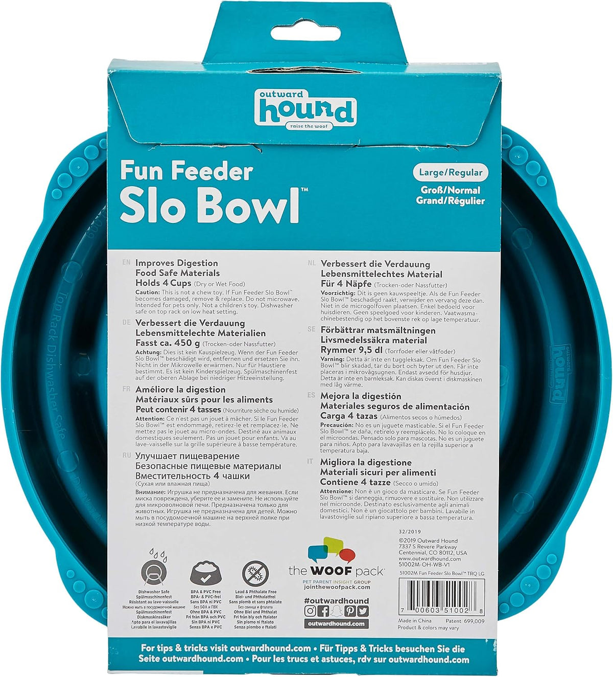 Outward Hound Fun Feeder Slo Bowl Dog Slow Feeder, Notch, Blue, 8.8"