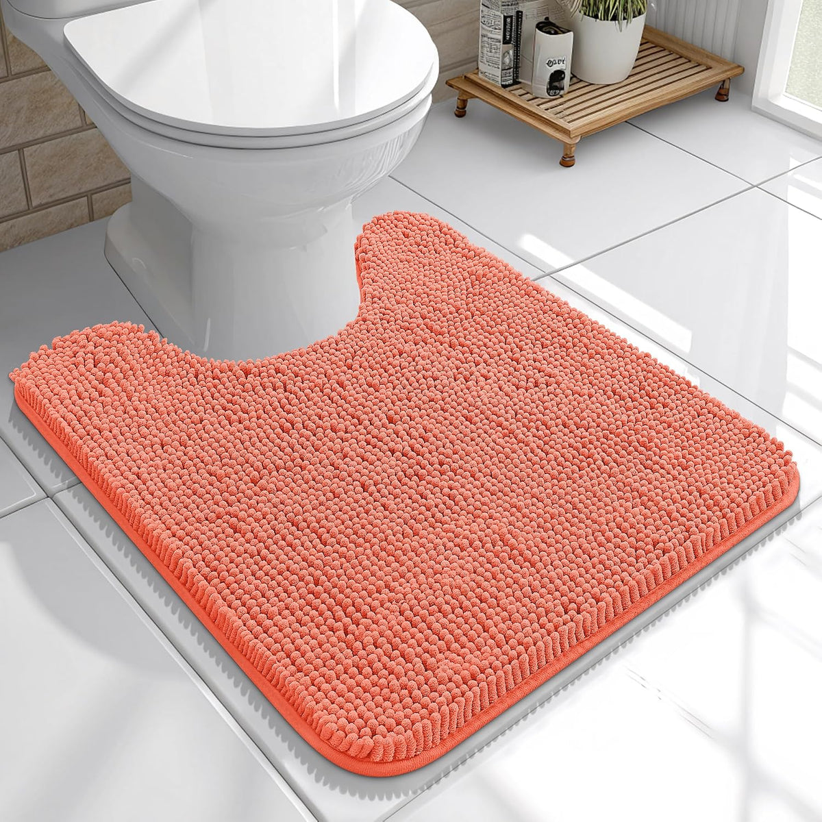 OLANLY Toilet Rugs U-Shaped 20x20,, Soft Absorbent Chenille Contour Rugs