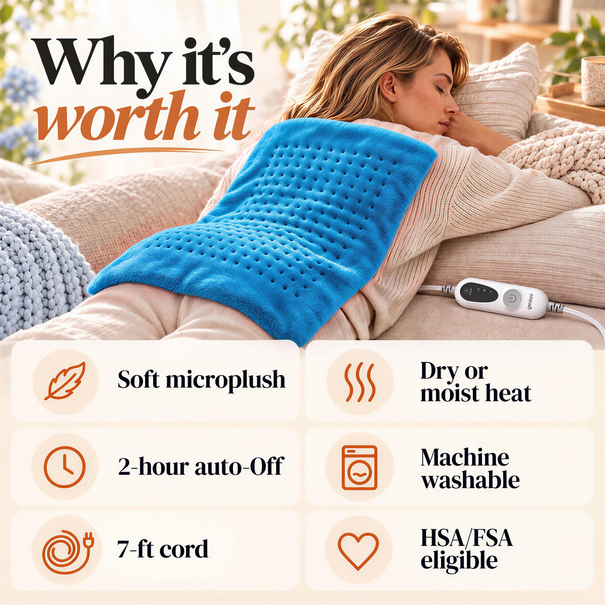 GENIANI XXL Heating Pad for Back Pain & Menstrual Pain Relief, Electric Throw Auto Shut Off,