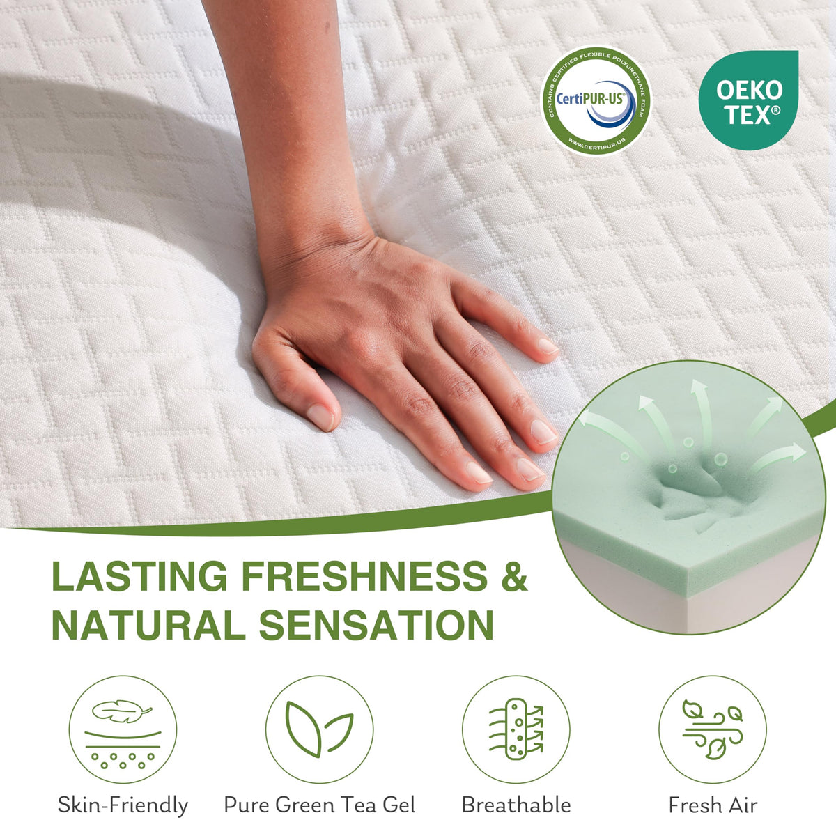 EGOHOME Full Size Memory Foam Mattress 8 Inch, Green Tea, Medium Firm