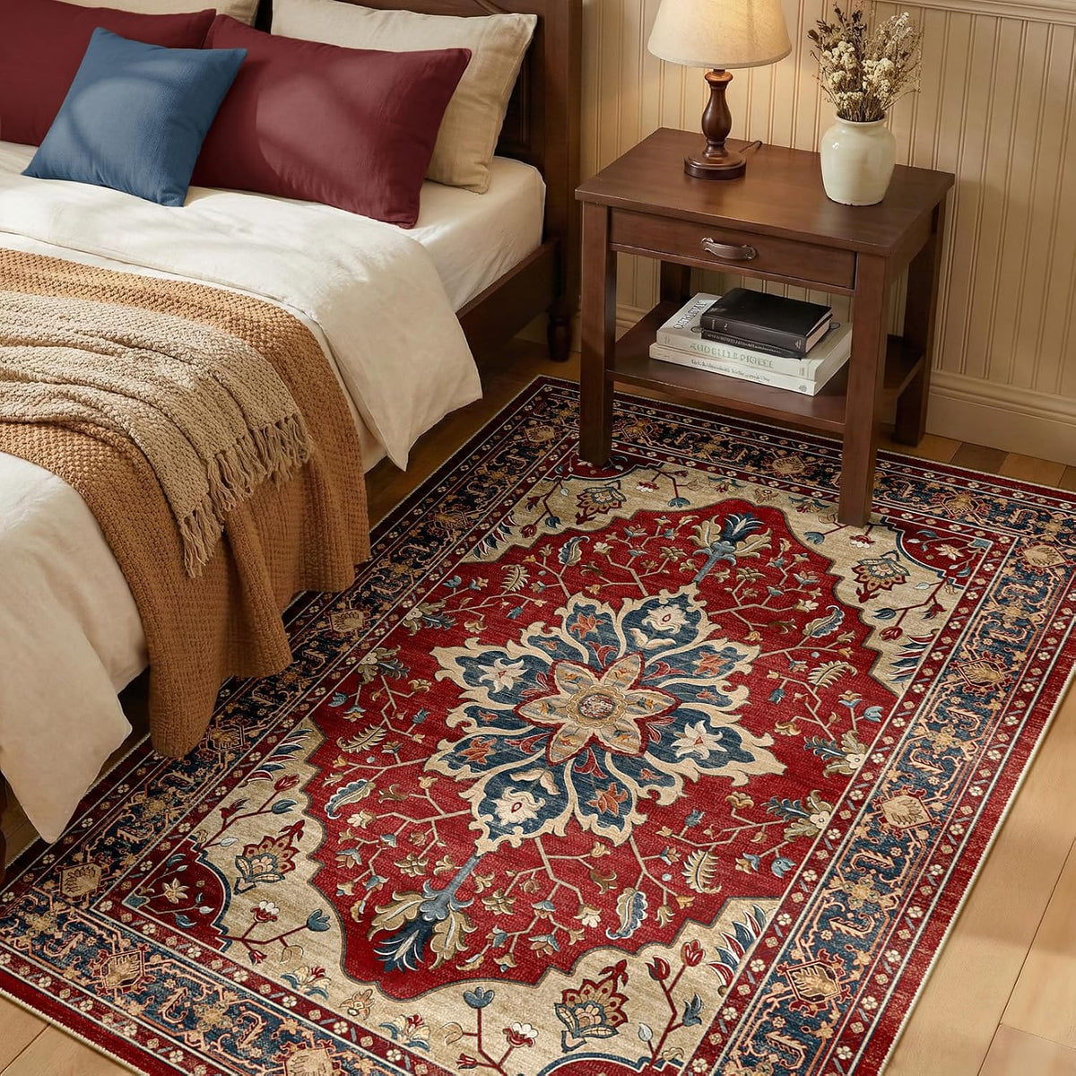 RELEANY Washable Area Rug, Small 2'x3', Teal Green/White/Navy