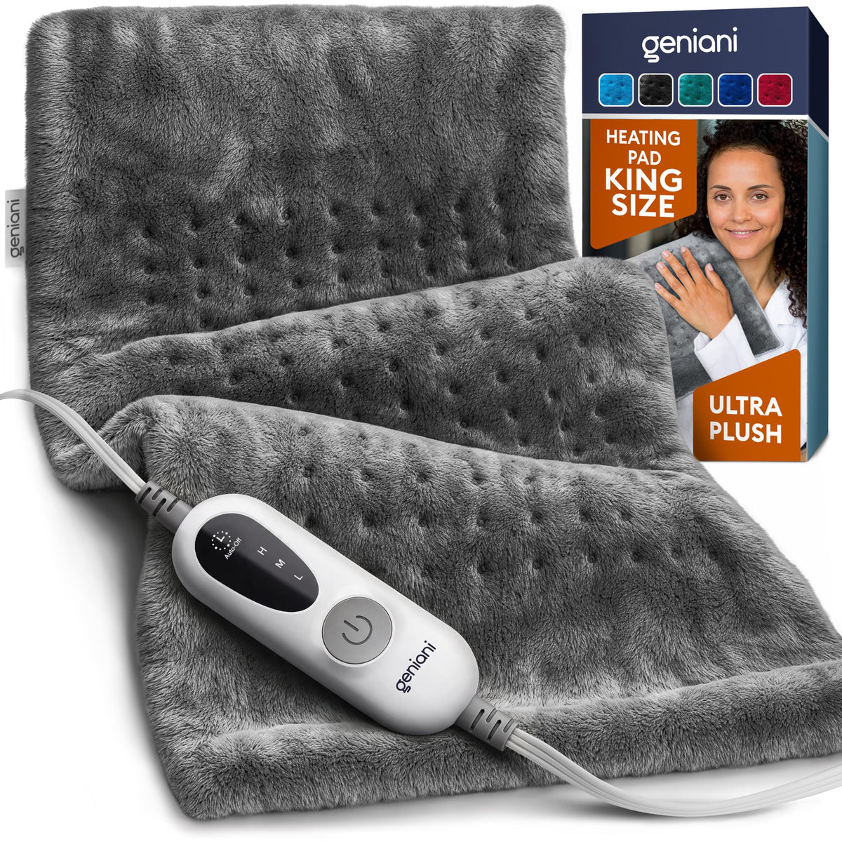 GENIANI XXL Heating Pad for Back Pain & Menstrual Pain Relief, Electric Throw Auto Shut Off,