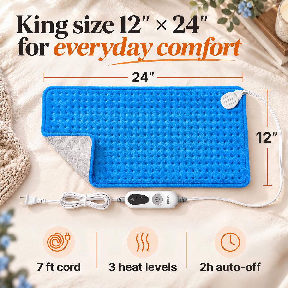 GENIANI XXL Heating Pad for Back Pain & Menstrual Pain Relief, Electric Throw Auto Shut Off,