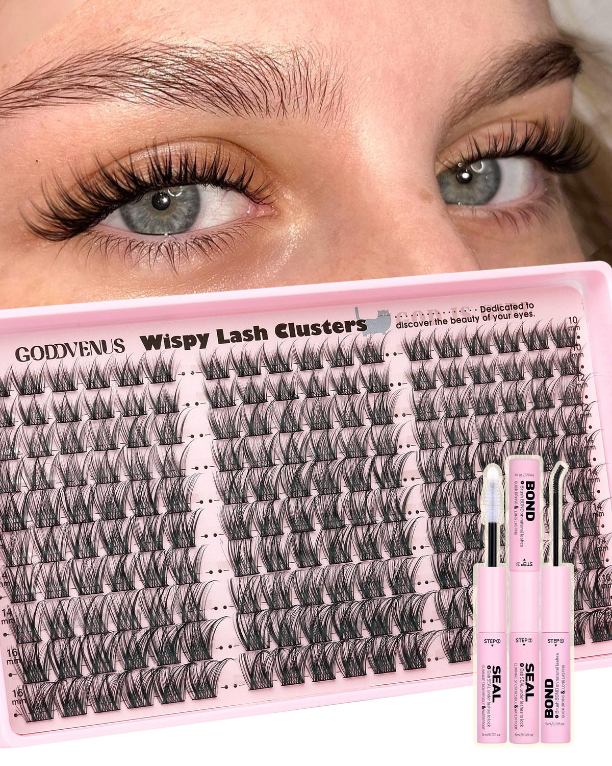 Goddvenus Lash Clusters Kit 9-14mm Wispy Eyelash Clusters Lashes Natural DIY Lash Extension Kit Short Cluster Eyelash Extensions Kit 300pcs C Curl Individual Lashes Cluster Eyelash (With Tweezers)