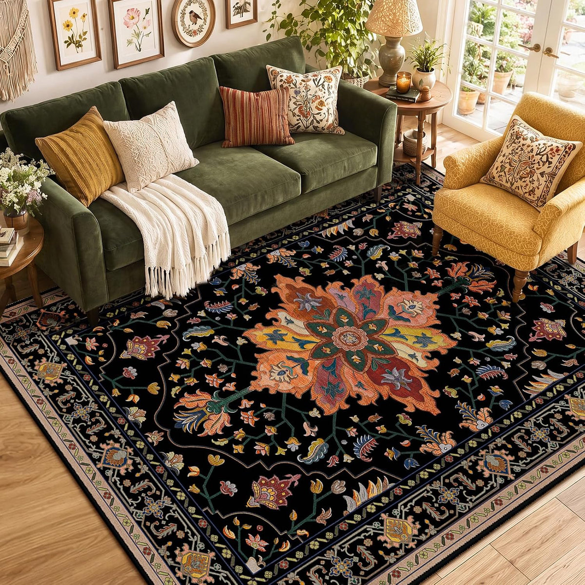 RELEANY Washable Area Rug, Small 2'x3', Teal Green/White/Navy