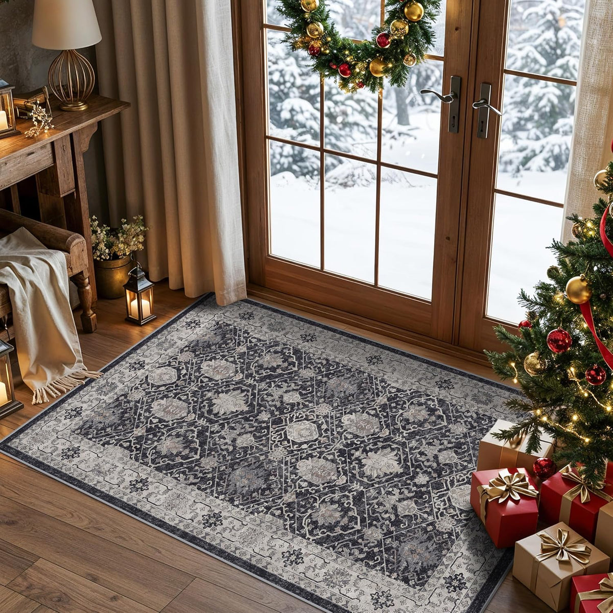 Hallway Washable Runner Rug - 3x10 Kitchen Rugs Entryway Rug Runner Vintage Soft Floor Mat Non Slip Indoor Farmhouse Carpet for Bathroom Living Room Bedroom (3 X 10, Beige)