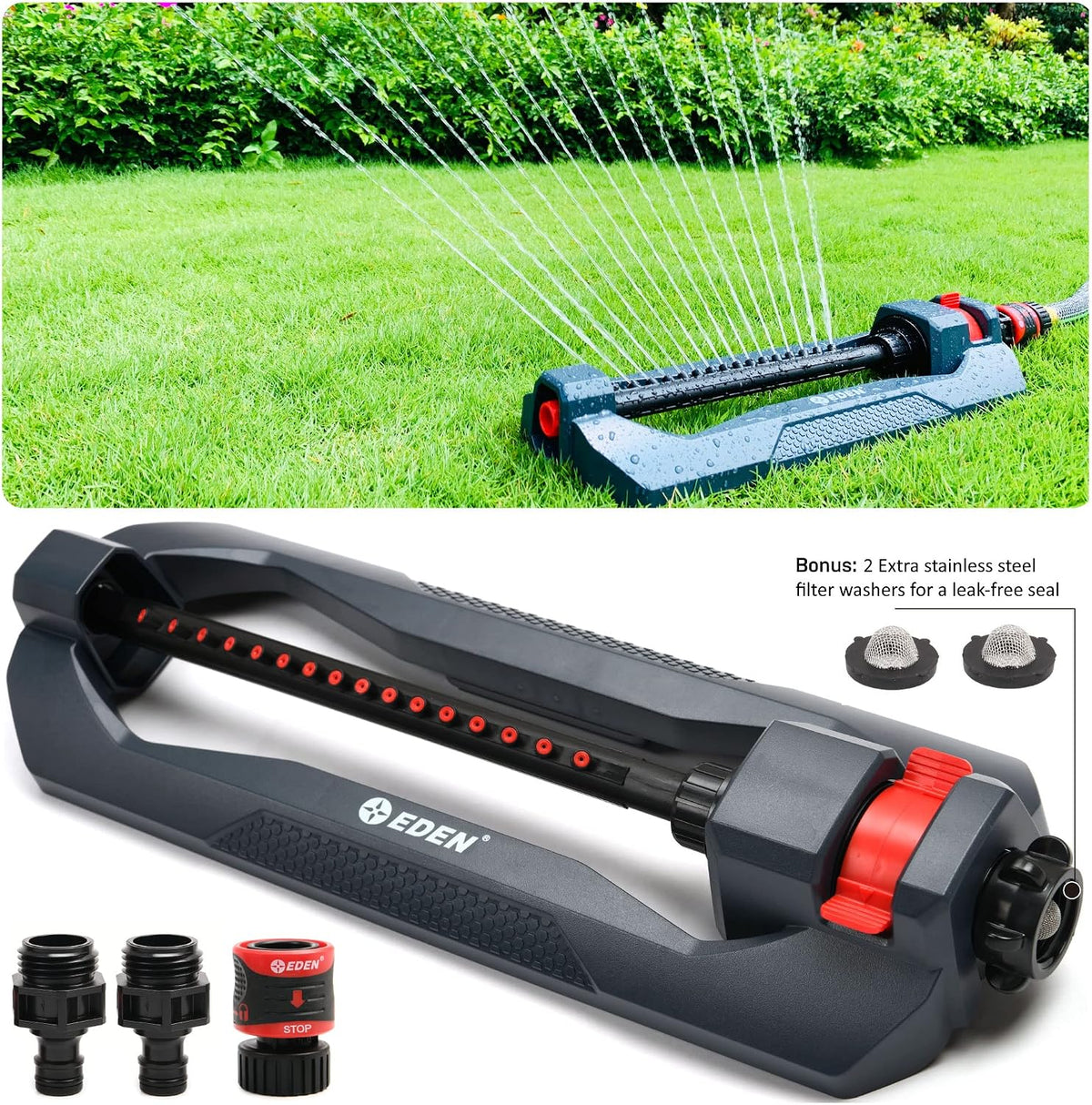 Eden 96213 Weighted Essential Oscillating Sprinkler | Covers Up to 3,600 sq. ft., 16 Precision Nozzles, Adjustable Range, Turbo Drive Motor, Quick Connect Bundle, Stainless Steel Filters, Black Father Jim Norris notebooks