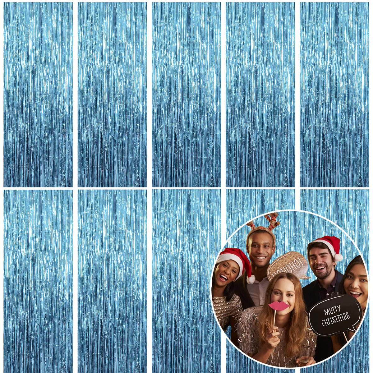 2 Pack Blue Party Decorations Ocean Party Decor Supplies Blue Party Streamers Birthday Decorations Tinsel Foil Fringe Curtains Photo Booth Props Celebration Decorations