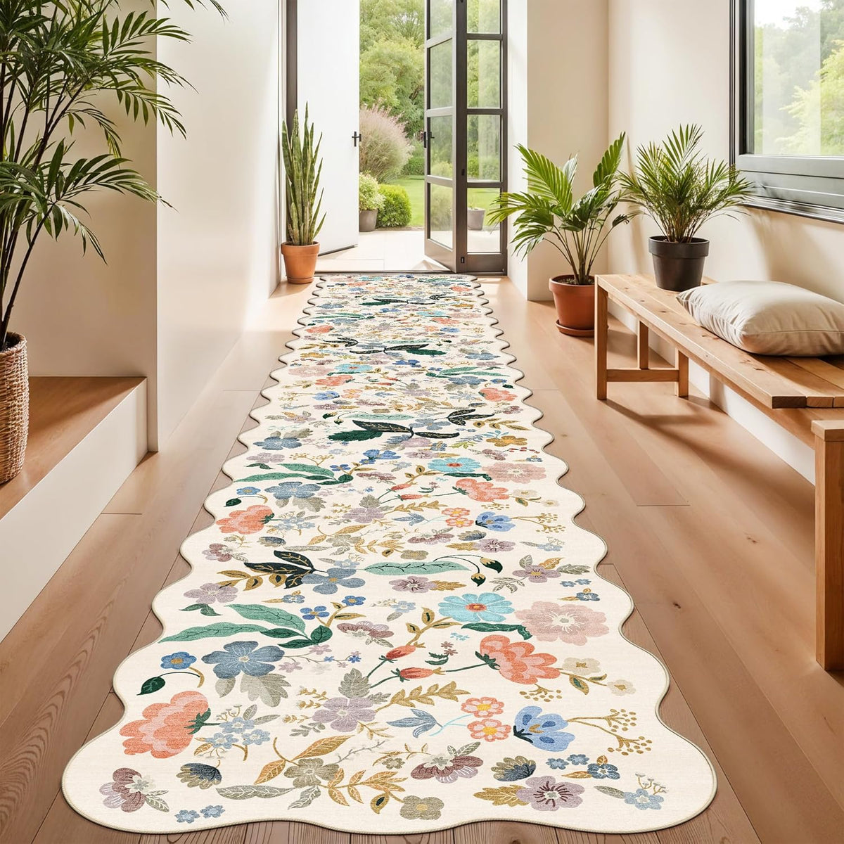 Hallway Washable Runner Rug - 3x10 Kitchen Rugs Entryway Rug Runner Vintage Soft Floor Mat Non Slip Indoor Farmhouse Carpet for Bathroom Living Room Bedroom (3 X 10, Beige)