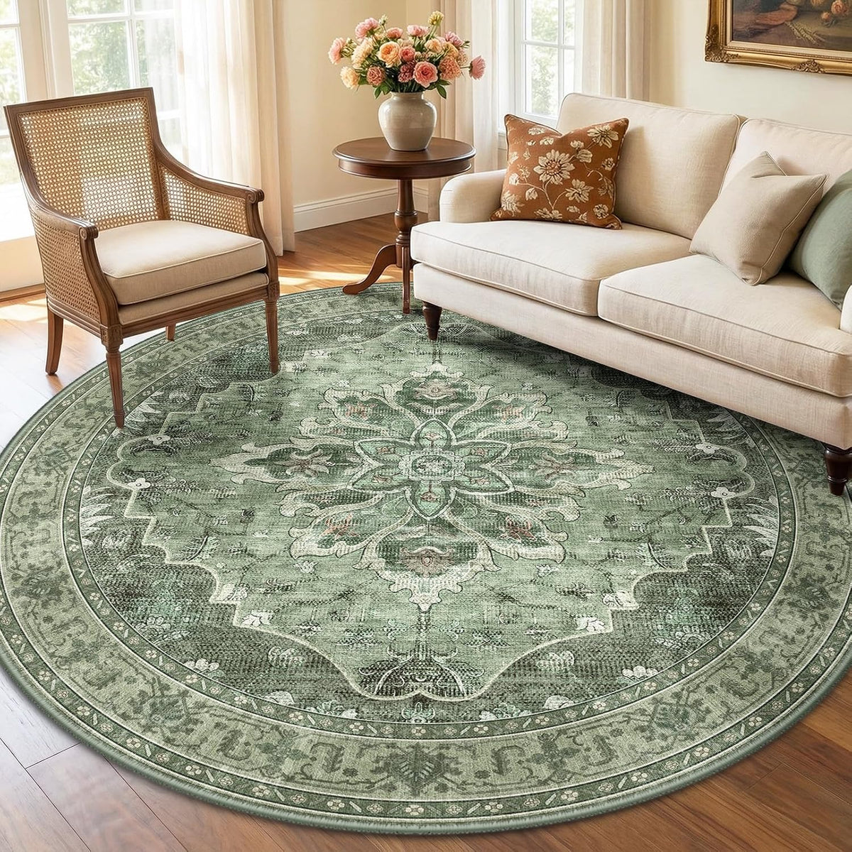 RELEANY Washable Area Rug, Small 2'x3', Teal Green/White/Navy