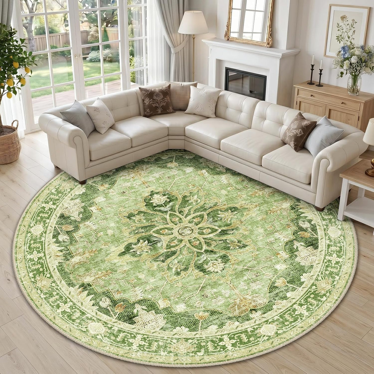 RELEANY Washable Area Rug, Small 2'x3', Teal Green/White/Navy