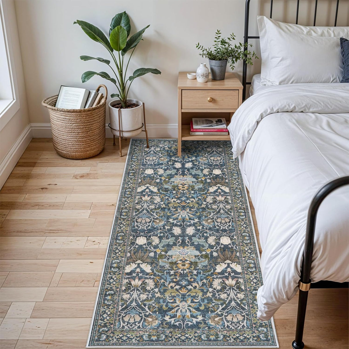 Hallway Washable Runner Rug - 3x10 Kitchen Rugs Entryway Rug Runner Vintage Soft Floor Mat Non Slip Indoor Farmhouse Carpet for Bathroom Living Room Bedroom (3 X 10, Beige)