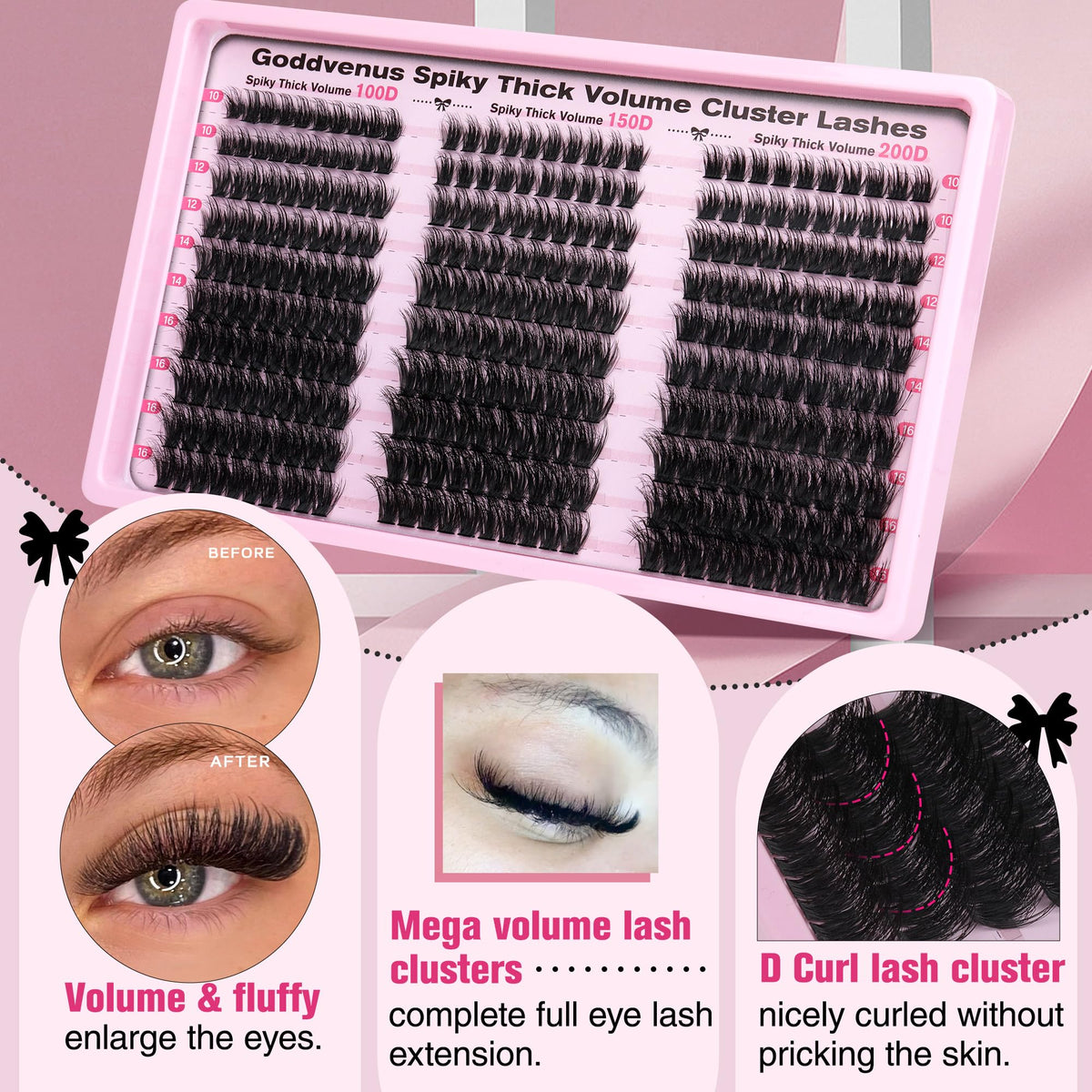 Goddvenus Lash Clusters Kit 9-14mm Wispy Eyelash Clusters Lashes Natural DIY Lash Extension Kit Short Cluster Eyelash Extensions Kit 300pcs C Curl Individual Lashes Cluster Eyelash (With Tweezers)