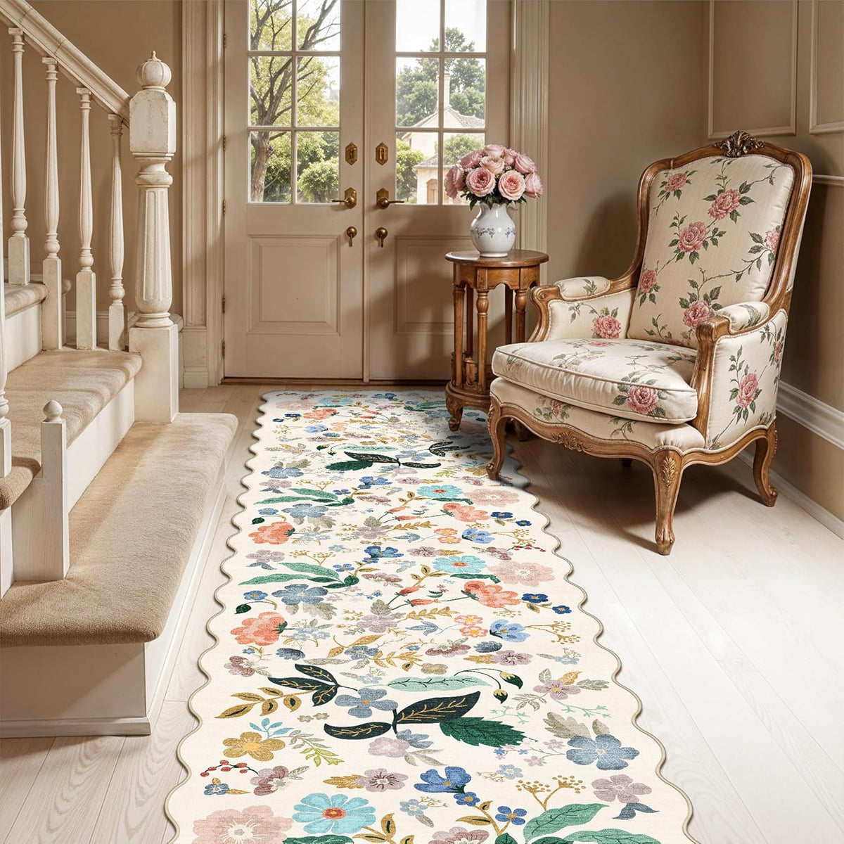 Hallway Washable Runner Rug - 3x10 Kitchen Rugs Entryway Rug Runner Vintage Soft Floor Mat Non Slip Indoor Farmhouse Carpet for Bathroom Living Room Bedroom (3 X 10, Beige)