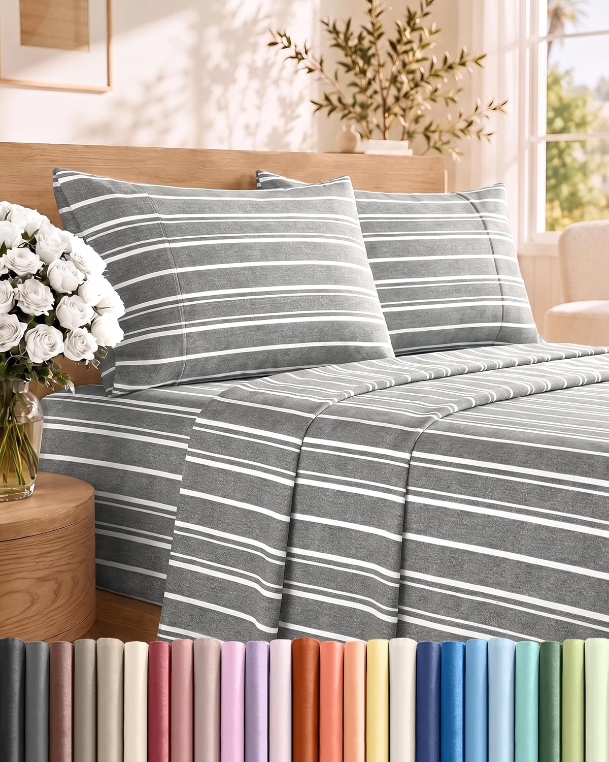 Queen Size 4 Piece Sheet Set - Breathable & Cooling Sheets - Dark Grey