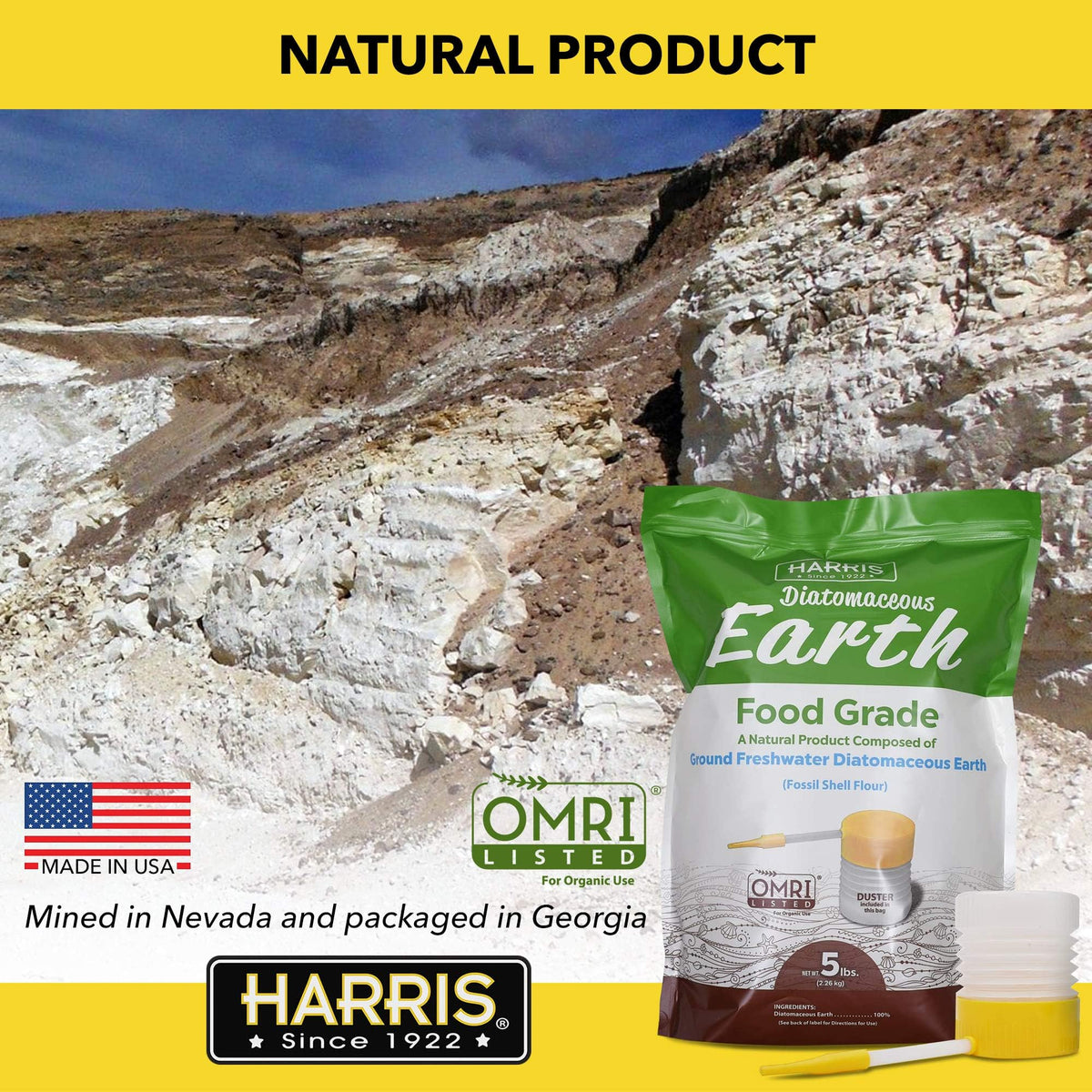 HARRIS Diatomaceous Earth Food Grade, 4lb with Powder Duster Included in The Bag Father Jim Norris notebooks