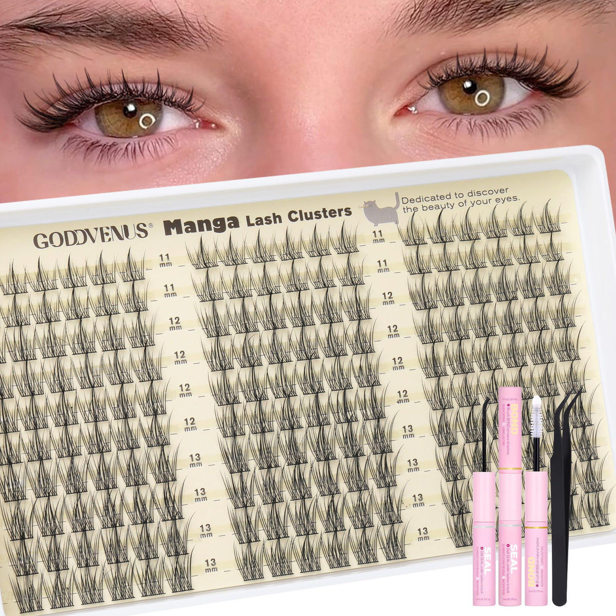 Goddvenus Lash Clusters Kit 9-14mm Wispy Eyelash Clusters Lashes Natural DIY Lash Extension Kit Short Cluster Eyelash Extensions Kit 300pcs C Curl Individual Lashes Cluster Eyelash (With Tweezers)