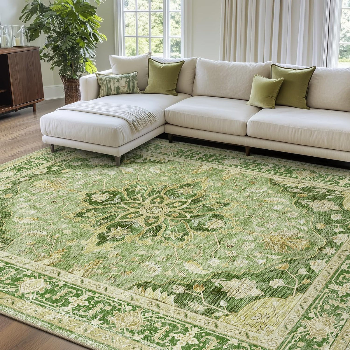 RELEANY Washable Area Rug, Small 2'x3', Teal Green/White/Navy