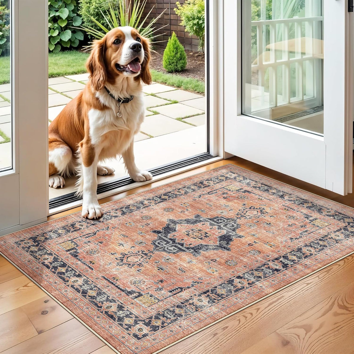 Hallway Washable Runner Rug - 3x10 Kitchen Rugs Entryway Rug Runner Vintage Soft Floor Mat Non Slip Indoor Farmhouse Carpet for Bathroom Living Room Bedroom (3 X 10, Beige)