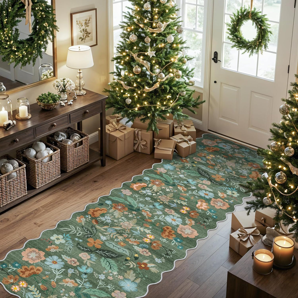 Hallway Washable Runner Rug - 3x10 Kitchen Rugs Entryway Rug Runner Vintage Soft Floor Mat Non Slip Indoor Farmhouse Carpet for Bathroom Living Room Bedroom (3 X 10, Beige)