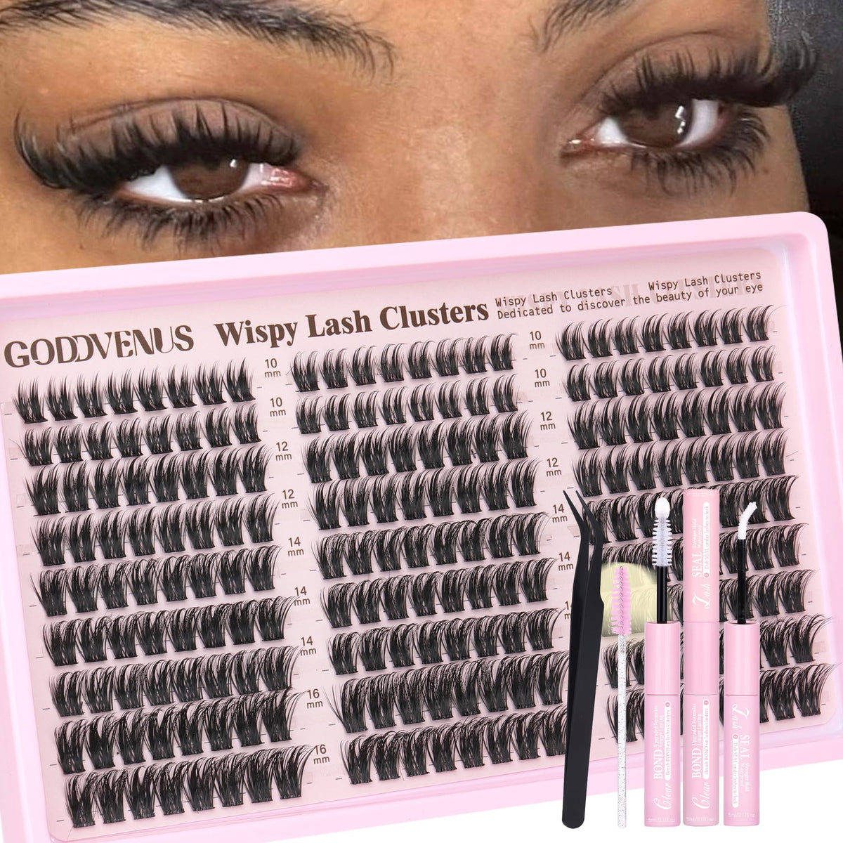 Goddvenus Lash Clusters Kit 9-14mm Wispy Eyelash Clusters Lashes Natural DIY Lash Extension Kit Short Cluster Eyelash Extensions Kit 300pcs C Curl Individual Lashes Cluster Eyelash (With Tweezers)