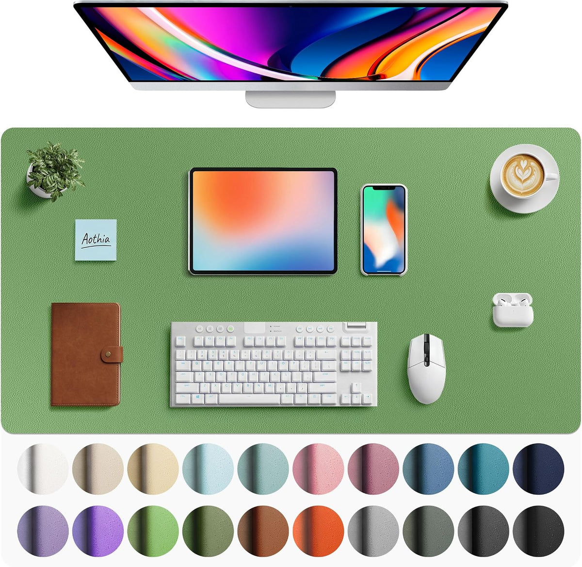 Aothia Non-Slip Waterproof PU Leather Desk Pad Protector for Mouse, Writing Desk, Office, Home, Laptop Blotter, 23.6" x 13.7", Black Father Jim Norris notebooks