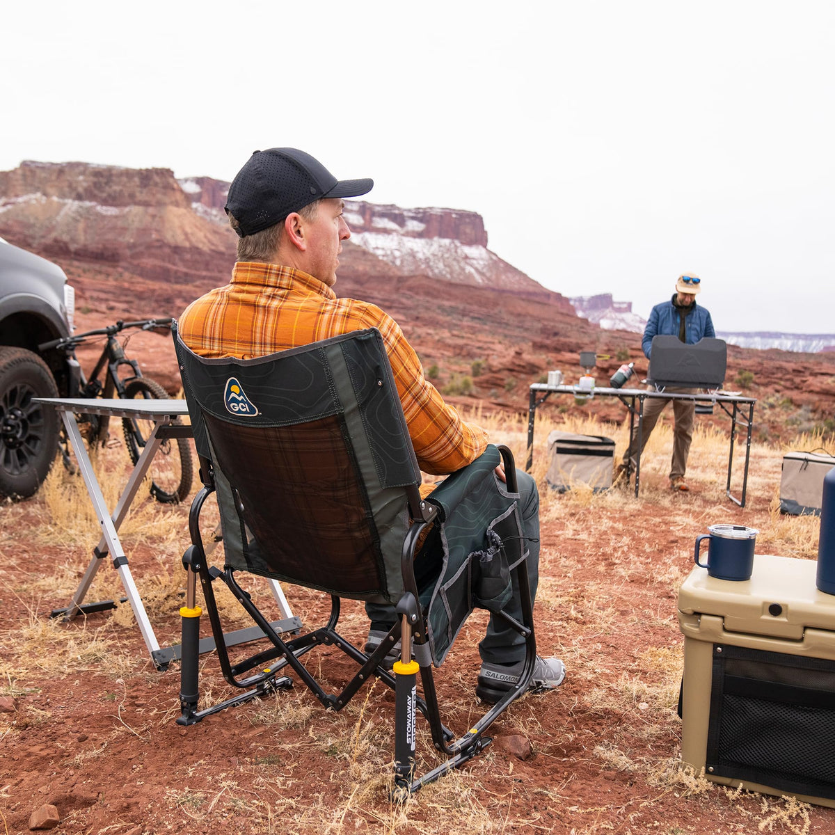GCI Outdoor Freestyle Rocker XL with Side Table Camping Chair | Portable Folding Rocking Chair with Solid, Durable Armrests, Drink Holder & Comfortable Backrest — Black Father Jim Norris notebooks