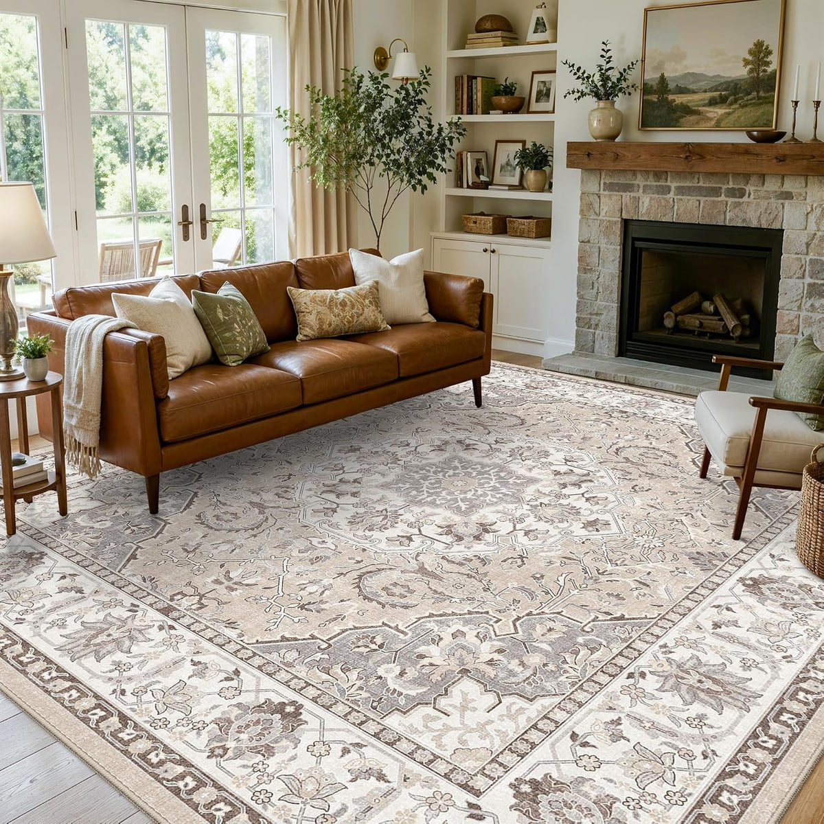 Hallway Washable Runner Rug - 3x10 Kitchen Rugs Entryway Rug Runner Vintage Soft Floor Mat Non Slip Indoor Farmhouse Carpet for Bathroom Living Room Bedroom (3 X 10, Beige)