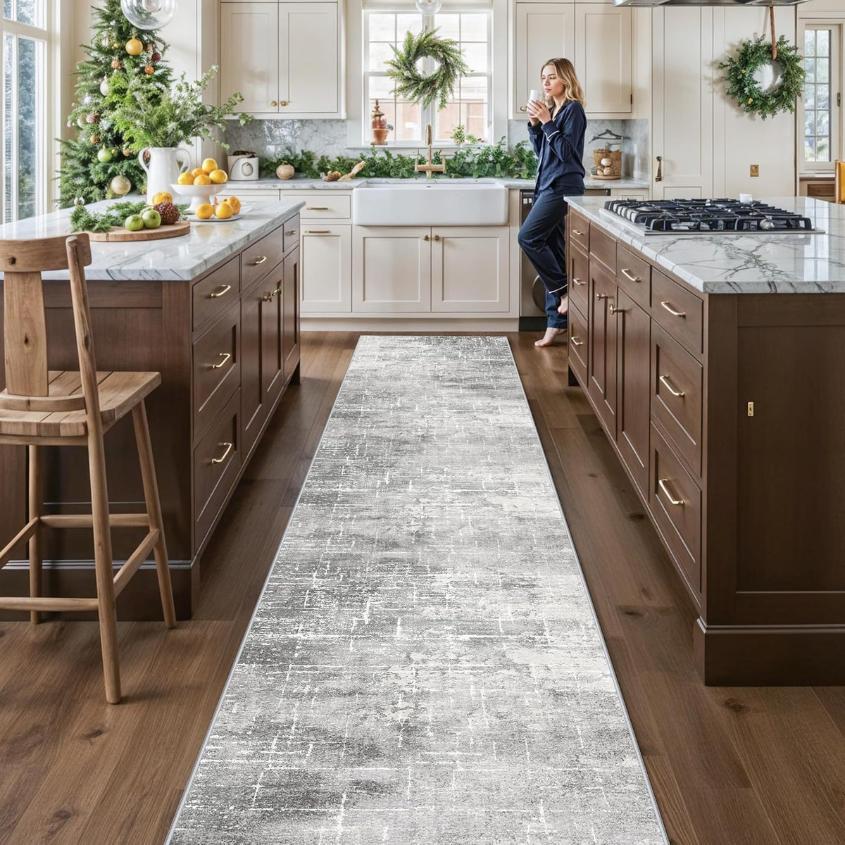 Hallway Washable Runner Rug - 3x10 Kitchen Rugs Entryway Rug Runner Vintage Soft Floor Mat Non Slip Indoor Farmhouse Carpet for Bathroom Living Room Bedroom (3 X 10, Beige)