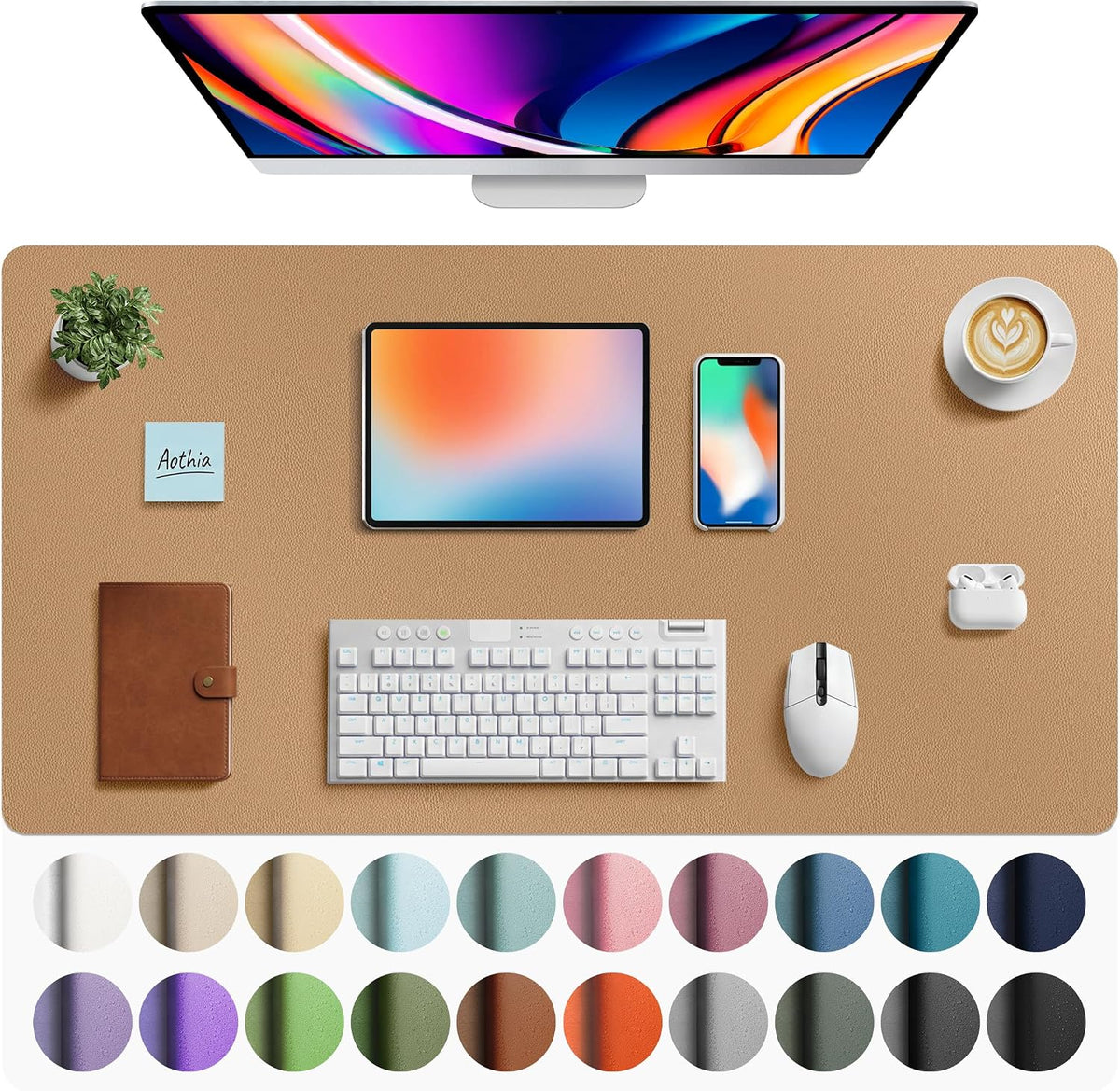 Aothia Non-Slip Waterproof PU Leather Desk Pad Protector for Mouse, Writing Desk, Office, Home, Laptop Blotter, 23.6" x 13.7", Black Father Jim Norris notebooks