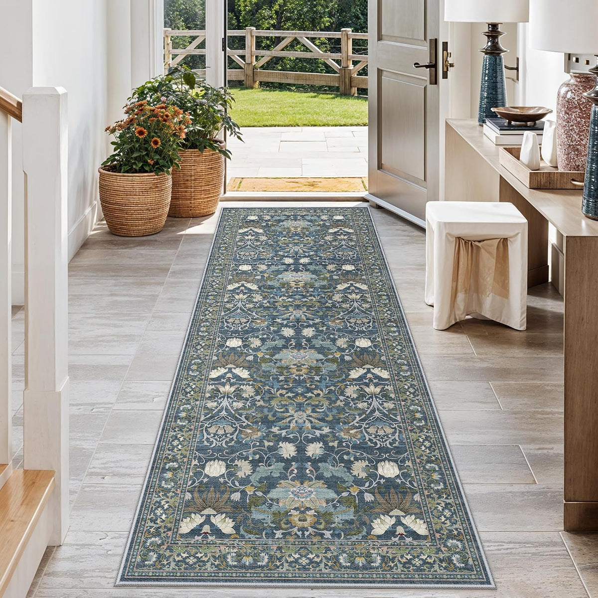 Hallway Washable Runner Rug - 3x10 Kitchen Rugs Entryway Rug Runner Vintage Soft Floor Mat Non Slip Indoor Farmhouse Carpet for Bathroom Living Room Bedroom (3 X 10, Beige)