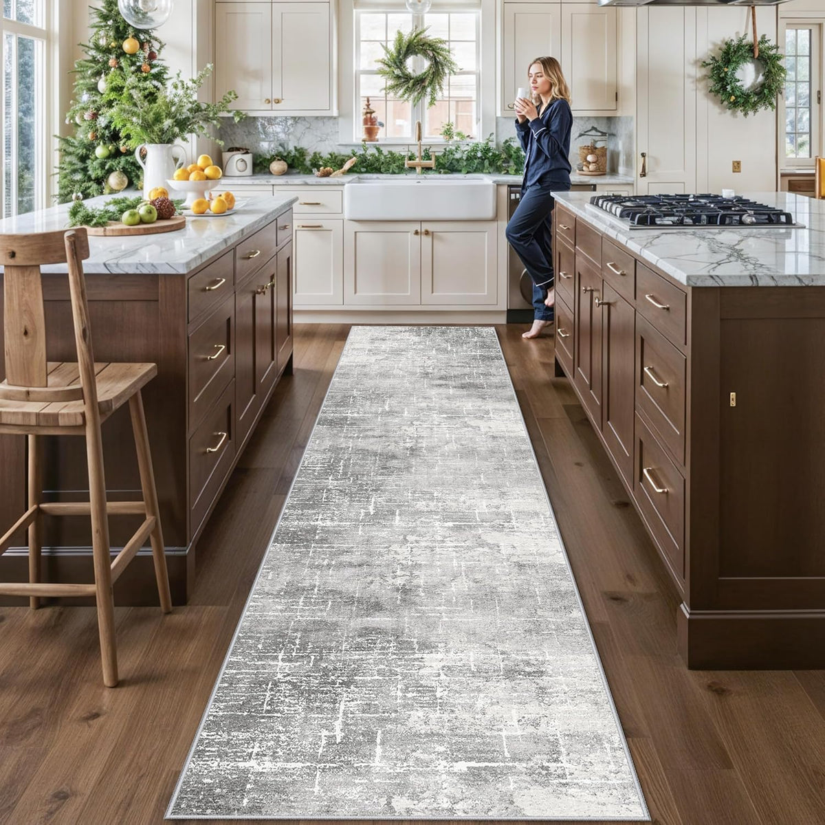 Hallway Washable Runner Rug - 3x10 Kitchen Rugs Entryway Rug Runner Vintage Soft Floor Mat Non Slip Indoor Farmhouse Carpet for Bathroom Living Room Bedroom (3 X 10, Beige)