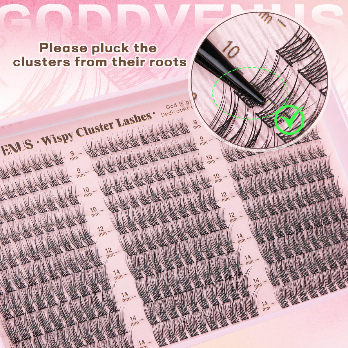 Goddvenus Lash Clusters Kit 9-14mm Wispy Eyelash Clusters Lashes Natural DIY Lash Extension Kit Short Cluster Eyelash Extensions Kit 300pcs C Curl Individual Lashes Cluster Eyelash (With Tweezers)