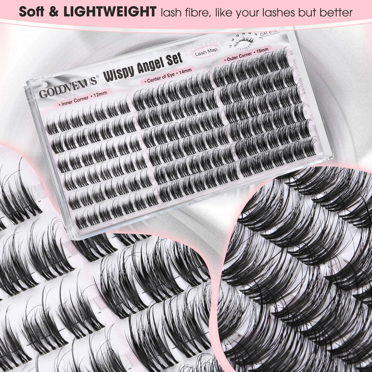 Goddvenus Lash Clusters Kit 9-14mm Wispy Eyelash Clusters Lashes Natural DIY Lash Extension Kit Short Cluster Eyelash Extensions Kit 300pcs C Curl Individual Lashes Cluster Eyelash (With Tweezers)