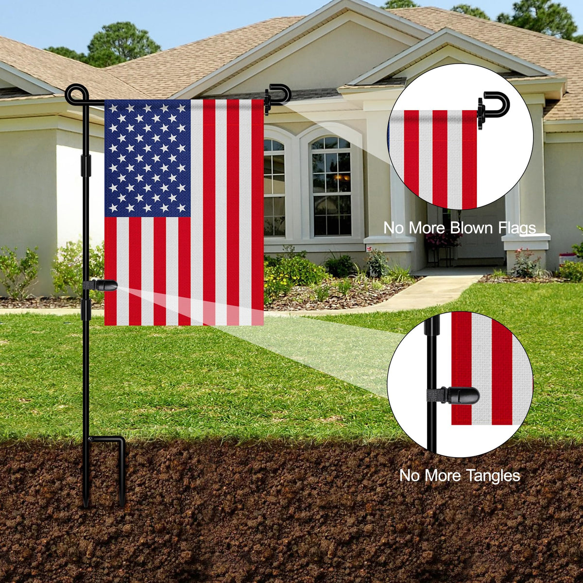 HOOSUN Garden Flag Stand,Premium Garden Flag Holder Pole Metal Powder-Coated Weather-Proof Paint with Graden Flag Clip and Spring Stoppers Without Flag Garden Decorations Father Jim Norris notebooks
