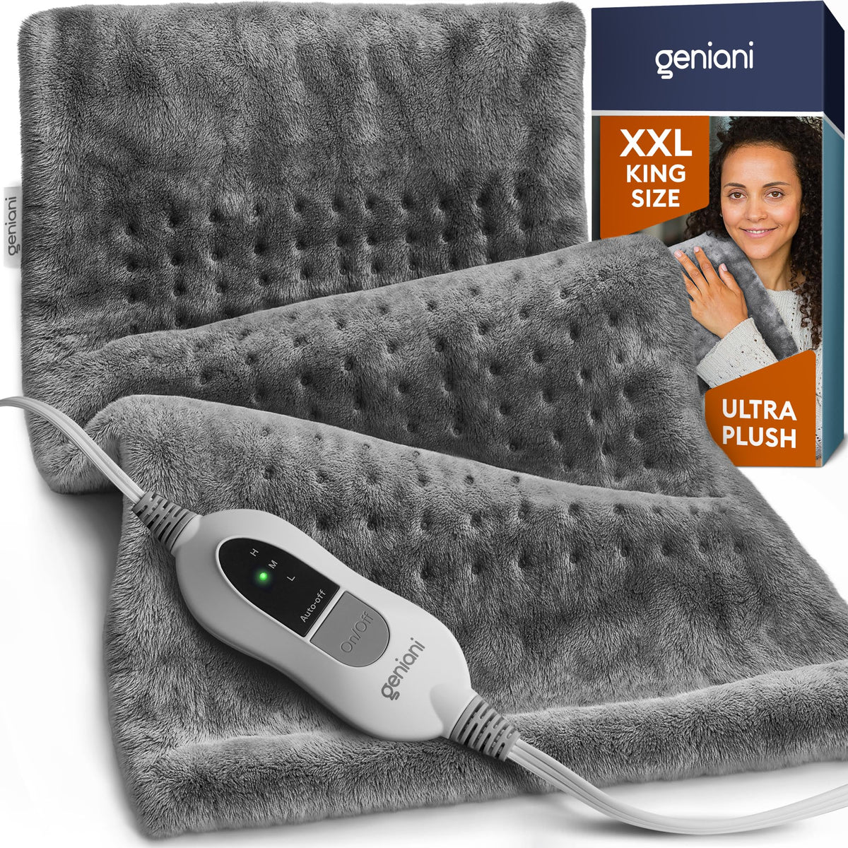 GENIANI XXL Heating Pad for Back Pain & Menstrual Pain Relief, Electric Throw Auto Shut Off,