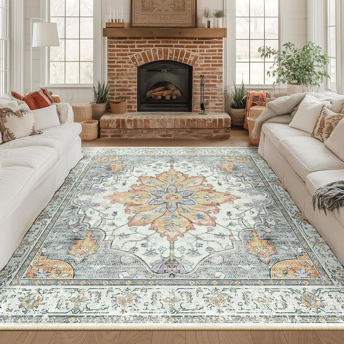 RELEANY Washable Area Rug, Small 2'x3', Teal Green/White/Navy