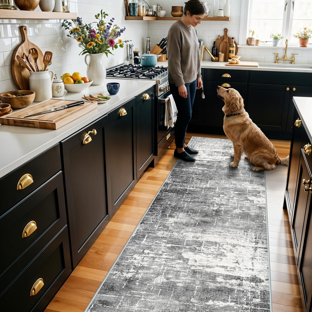 Hallway Washable Runner Rug - 3x10 Kitchen Rugs Entryway Rug Runner Vintage Soft Floor Mat Non Slip Indoor Farmhouse Carpet for Bathroom Living Room Bedroom (3 X 10, Beige)